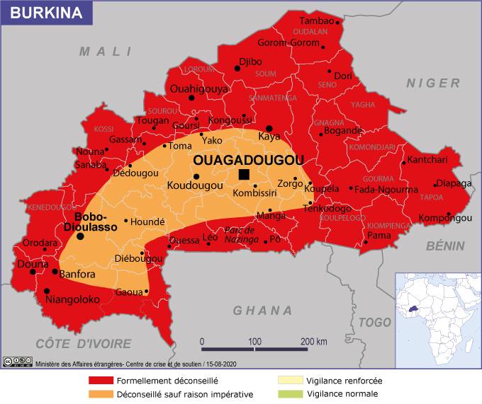 Zone rouge au Burkina Faso au 1er octobre 2020